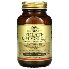 Solgar Folate 800 mcg 250 Vegetable Capsules 033984010925