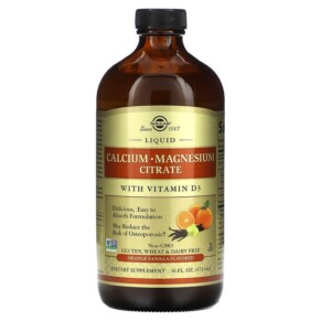 Solgar Liquid Calcium Magnesium Citrate with Vitamin D3 Orange-Vanilla 16 fl oz (473 ml) 033984358324