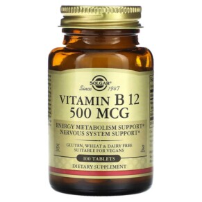 Solgar Vitamin B12 500 mcg 100 Tablets 033984032200