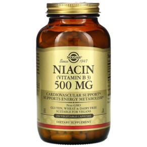 Solgar Vitamin B3 (Niacin) 500 mg 250 Vegetable Capsules 033984018525