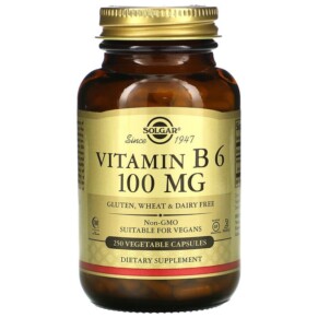 Solgar Vitamin B6 100 mg 250 Vegetable Capsules 033984031111