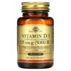 Solgar Vitamin D3 (Cholecalciferol) 125 mcg (5.000 IU) 100 Softgels 033984193772