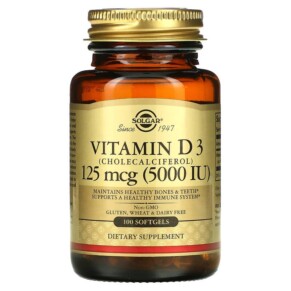 Solgar Vitamin D3 (Cholecalciferol) 125 mcg (5.000 IU) 100 Softgels 033984193772