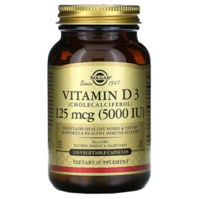 Solgar Vitamin D3 (Cholecalciferol) 125 mcg (5000 IU) 120 Vegetable Capsules 033984033139