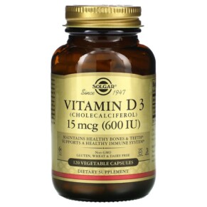 Solgar Vitamin D3 (Cholecalciferol) 15 mcg (600 IU) 120 Vegetable Capsules 033984033191