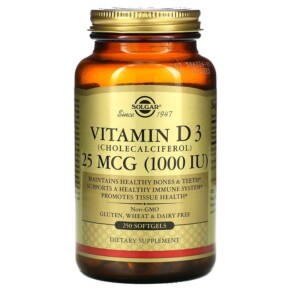 Solgar Vitamin D3 (Cholecalciferol) 25 mcg (1.000 IU) 250 Softgels 033984033412