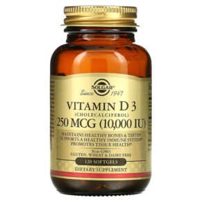 Solgar Vitamin D3 (Cholecalciferol) 250 mcg (10.000 IU) 120 Softgels 033984358720