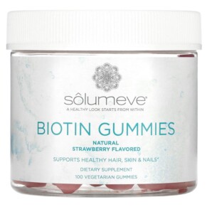 Solumeve Biotin Gummies Gelatin Free Strawberry Flavor 100 Vegetarian Gummies 898220014460