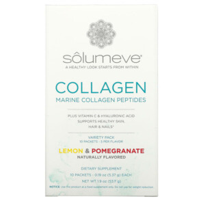Solumeve Marine Collagen Peptides Plus Vitamin C and Hyaluronic Acid Lemon and Pomegranate Variety Pack 10 Packets 0.19 oz (5.37 g) Each 898220013395