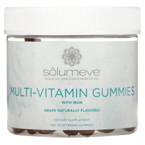 Solumeve Multi-Vitamin Gummies Gelatin Free Grape Flavor 100 Vegetarian Gummies 898220014453