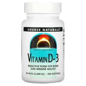 Source Naturals Vitamin D-3 50 mcg (2.000 IU) 200 Softgels 021078022374