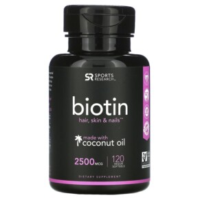 Sports Research Biotin with Coconut Oil 2.500 mcg 120 Veggie Softgels 023249011798