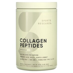 Sports Research Collagen Peptides Hydrolyzed Type I & III Collagen Unflavored 16 oz (454 g) 023249010180