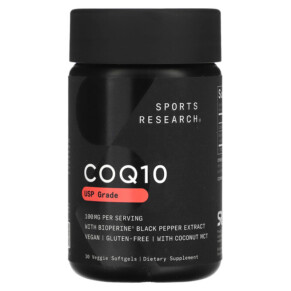 Sports Research CoQ10 USP Grade with Bioperine 100 mg 30 Veggie Softgels 023249011415