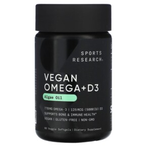 Sports Research Vegan Omega + D3 60 Veggie Softgels 023249091585