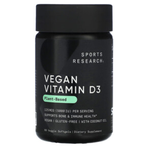 Sports Research Vegan Vitamin D3 125 mcg (5.000 IU) 60 Veggie Softgels 023249011491