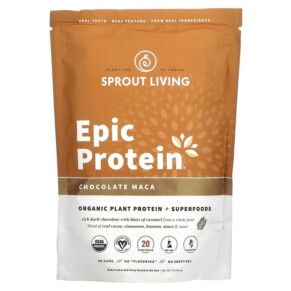 Sprout Living Epic Protein Organic Plant Protein + Superfoods Chocolate Maca 1 lb (456 g) 852457007060
