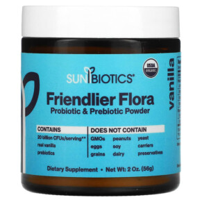 Sunbiotics Friendlier Flora Probiotic & Prebiotic Powder Vanilla 2 oz (56 g) 850018464956
