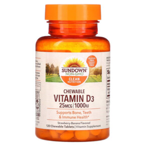 Sundown Naturals Chewable Vitamin D3 Strawberry-Banana 25 mg (1.000 IU) 120 ChewableTablets 030768503567