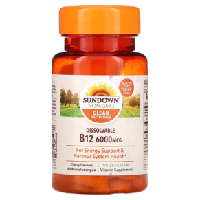Sundown Naturals Dissolvable B12 Cherry Flavored 6.000 mcg 60 Microlozenges 030768185657