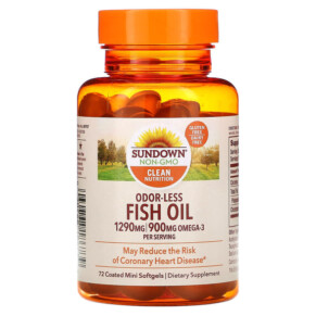 Sundown Naturals Odor-Less Fish Oil 645 mg 72 Coated Mini Softgels 030768186739