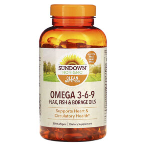 Sundown Naturals Omega 3-6-9 Flax Fish & Borage Oils 200 Softgels 030768644277