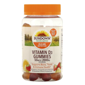 Sundown Naturals Vitamin D3 Gummies Strawberry Orange & Lemon Flavored 25 mcg (1.000 IU) 90 Gummies 030768534912