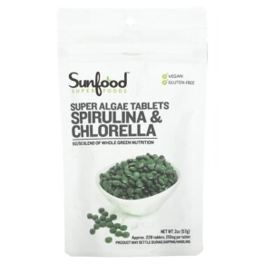 Sunfood Spirulina & Chlorella Super Algae Tablets 250 mg Approx. 228 Tablets 2 oz (57 g) 803813100758