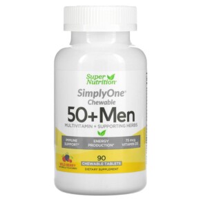 Super Nutrition SimplyOne 50+ Men Multivitamin + Supporting Herbs Wild-Berry 90 Chewables 033739002878