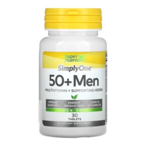 Super Nutrition SimplyOne Men’s 50+ Multivitamin with Supporting Herbs Iron Free 30 Tablets 033739001970