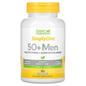 Super Nutrition SimplyOne Men's 50+ Multivitamin with Supporting Herbs Iron Free 90 Tablets 033739001987