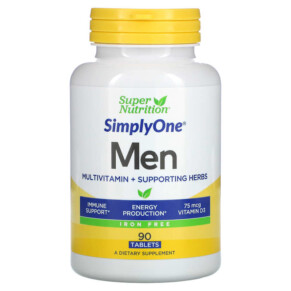 Super Nutrition SimplyOne Men’s Multivitamin + Supporting Herbs Iron Free 90 Tablets 033739002236