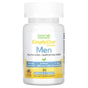Super Nutrition SimplyOne Men’s Multivitamin + Supporting Herbs Wild-Berry 30 Chewable Tablets 033739002694