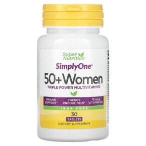 Super Nutrition SimplyOne Women’s 50+ Triple Power Multivitamins Iron Free 30 Tablets 033739002274