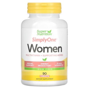 Super Nutrition SimplyOne Women’s Multivitamin + Supporting Herbs Iron-Free 90 Tablets 033739002199