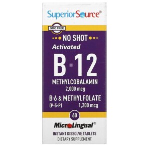 Superior Source Activated B-12 Methylcobalamin B-6 (P-5-P) & Methylfolate 60 Microlingual Instant Dissolve Tablets 076635904754