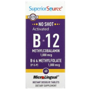 Superior Source Activated B-12 Methylcobalamin B-6 (P-5-P) & Methylfolate 60 MicroLingual Instant Dissolve Tablets 076635904709