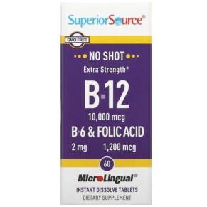 Superior Source Extra Strength B-12 B-6 & Folic Acid 60 MicroLingual Instant Dissolve Tablets 076635908103