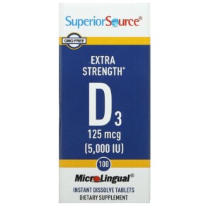 Superior Source Extra Strength D3 125 mcg (5.000 IU) 100 MicroLingual Instant Dissolve Tablets 076635908608