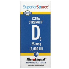 Superior Source Extra Strength D3 25 mcg (1.000 IU) 100 MicroLingual Instant Dissolve Tablets 076635908509