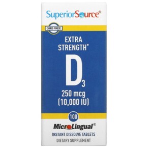 Superior Source Extra Strength D3 250 mcg (10.000 IU) 100 MicroLingual Instant Dissolve Tablets 076635908707