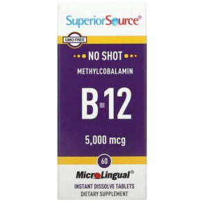 Superior Source Methylcobalamin B-12 5.000 mcg 60 MicroLingual Instant Dissolve Tablets 076635907502