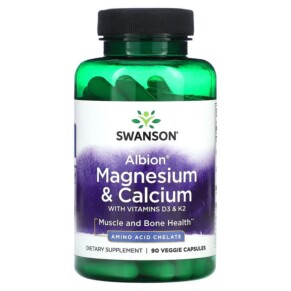 Swanson Albion Magnesium & Calcium with Vitamins D3 & K2 90 Veggie Capsules 087614028033