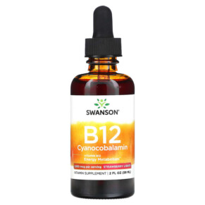 Swanson B12 Cyanocobalamin Liquid Strawberry 1.000 mcg 2 fl oz (59 ml) 087614112213