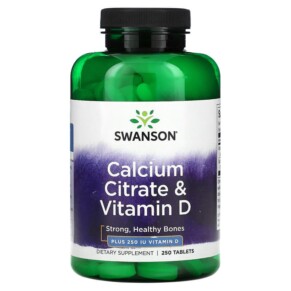 Swanson Calcium Citrate & Vitamin D 250 Tablets 087614018102