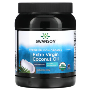 Swanson Certified 100% Organic Extra Virgin Coconut Oil 3 lbs 6 oz (1.53 kg) 087614241258