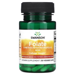 Swanson Folate 5-Methyltetrahydrofolic Acid 800 mcg 30 Veggie Caps 087614027142