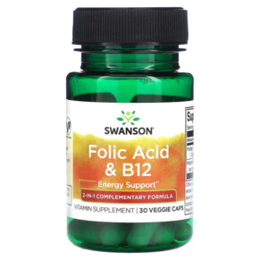 Swanson Folic Acid & B12 30 Veggie Caps 087614026701