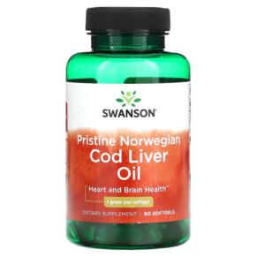 Swanson Pristine Norwegian Cod Liver Oil 1 g 60 Softgels 087614170480