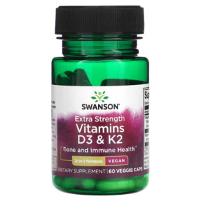 Swanson Vitamins D3 & K2 60 Veggie Caps 087614118048